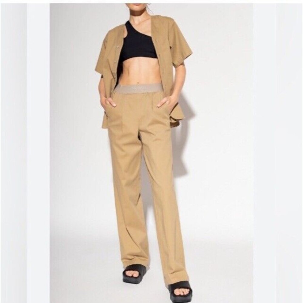 FEAR OF GOD Essentials Pants XS Straight Khaki Cotton Blend Elastic Waist Street